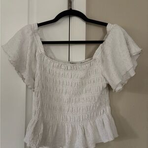 Celebrity Pink White Smocked Blouse